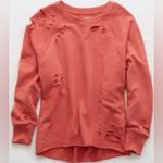 Aerie NWT Distressed City Oversized Sweatshirt Coral Terra Cotta Small Photo 0