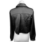 ZARA Black Silky Satin Button Down Collar Long Sleeve Pockets Crop Shirt Top S Photo 1
