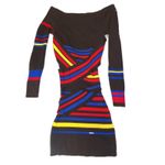 Diesel Black Multi Color Stripe Off Shoulder Long Sleeve Bodycon Dress size m/l Photo 4