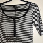 J.Crew  Striped Ribbed Top Henley Style 3/4 Sleeve‎ Black White Size M Photo 4