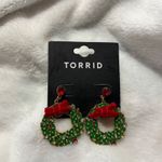 Torrid  Holiday Wreath Earrings Red Bow Rhinestone Christmas Festive Dangle Photo 6