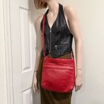 JACK GEORGES Red Leather Voyager Zip Top Crossbody Hobo Shoulder Bag Photo 3