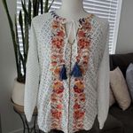 Bohme NWT  Spanish Embroidered White Top Tassels Gold Beading M Photo 4