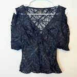 BCBGMAXAZRIA  Silk Sheer Lace Top Size 10 Medium Large Whimsigoth Grunge Y2K Boho Photo 0