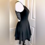 Honey and Rosie Black V-Neck Lace Back w Gold Zipper Open Back Tiered Dress Adjust Straps Sz MD Photo 2