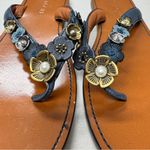 Coach  Blue Leather Tea Rose Multi Flip Flop Womens 9 Sandals Flat Beachy Casual Photo 7