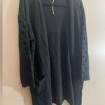 143 Story  line up NWOT large Cozy Black Open Sweater cardigan eyelet pocket Photo 0