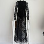 SKIMS  Dress Small Black Lace Ultra Fine Lace Plunge V Neckline Long Sleeve Gown Photo 7