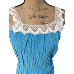 Turquoise & White Embroidered Pintuck Vintage 70s Mexican Floral Sundress Tunic Blue Size undefined Photo 1