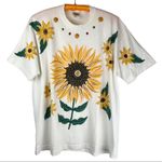 Vintage Brush Works Art to Wear Sunflower Hand Painted Tshirt Single Stitch Boho White Size XL Photo 0
