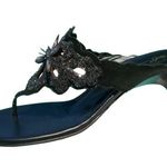Donald Pliner Black Sequin Beaded Leather Shoe Sandal New Thong T Photo 1