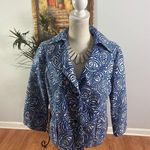 Rafaella Blazer Jacket Womens M Blue White Swirl Pattern 3/4 Sleeve Button Front Photo 2