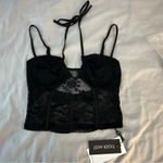 Tiger Mist Tobias Top Black Small, Lace Halter Tank Top, Crop, Adjustable Straps Photo 2