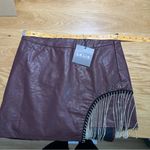 Le lis Burgundy Faux Leather Rhinestone Fringe High Rise Side Zip Mini Skirt Photo 14