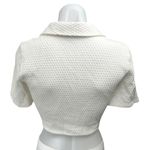 ZARA  White Textured Knit Short Sleeve Button Collar Crop Polo Blouse Top Size S Photo 1