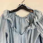 Free People Lily Of The Valley Chambray Denim Ruffle Blouse Size XS Photo 3