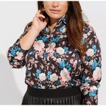 Torrid Madison Shirt Womens Size 1 1X Satin Button Up Blouse Long Sleeve Floral Photo 0