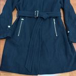 Cole Haan Black Wool Leather Trim Trench tailored fit Coat size 12 Photo 12