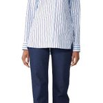 Rosetta Getty Tuxedo Shirt Women's 4 Blue White Long Sleeve High Neck Bib RTR Photo 0