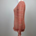 Club Monaco  Ribbed Knit Sweater Fringe Crewneck Long Sleeve Peach Stretch Small Photo 7
