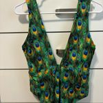 We Wore What  Peacock Plunging V Neck One Piece Swimsuit Photo 3