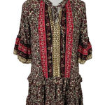 Umgee  Boho Floral Tunic Dress Ruffle Hem Tassel Tie Peasant Blouse Small Photo 0