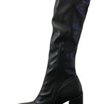 Pretty Little Thing  Black Boots Square Toe Silver Calf Heeled Sock Boots Size 8 Photo 0