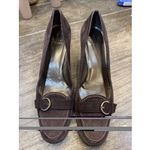 Stuart Weitzman Women Brown Suede Buckle Heeled Pumps Loafers Size 9M Kitten Photo 1