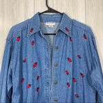 Mary Jane Lady Bug Beetle Embroidered Button Down Chambray Overshirt sz S Small Blue Photo 2