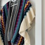 Multicolor Zigzag Knit Poncho with Tassels Black Size undefined Photo 1
