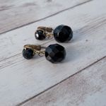 Vintage Clip On Earrings Faceted Black Ball Duo Dangle Photo 6