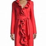 Milly Flame Red Ruffle Front Belted Knee-Length Coat Size 4 NWT Photo 0