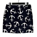 J.Crew Anchor Print Nautical Mini Lined Skirt Zipper Pockets 2 Navy Blue White Photo 12