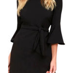 Lulus Last Love Song Black Mini Dress Bell Sleeves Front Tie Lined Keyhole Large Photo 0