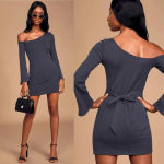 Lulus NWT Women's Navy Blue Asymmetrical Mini Dress Size Medium Long Sleeve Photo 1