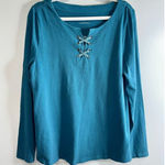 Talbots  Shirt Womens Large Sage Green 100% Cotton Long Sleeve‎ Crisscross Front Photo 0