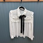 ZARA GORGEOUS ‎ Romantic Ruffle Blouse w Bow Tie m blogger’s favorite medium Photo 2
