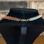 Vintage Artisan Orange and White beaded necklace Silver Photo 4