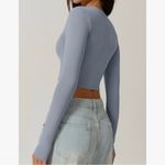 Qinsen Long sleeve Square Neck blue Workout top XS NWT Lounge Pilates Barre Gym Photo 2