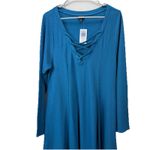 Torrid NWT  Blue Waffle‎ Long Sleeve Lace Up Neck Fit Flare Dress Size 1X Pockets Photo 6