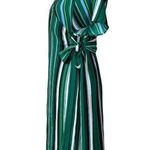 Halogen Women's Wrap Tie Waist Midi Dress Green Black Multi Stripes Size SP Photo 4