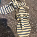 Kate Spade  Blue and White Striped Sandals with Gold Accents Photo 1