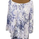 Chico's Chico’s Paisley Printed Lace-Trim Pullover in white and blue US size 16 Photo 0