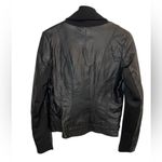 JouJou Black Faux Leather Moto Bomber Jacket Knit Cowl Neck Mob Wife Size Medium Photo 2