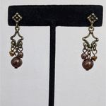 Blue Bead Dangle Earrings 2 Pairs of Dangle Earrings Bronze Bead Earrings Photo 3