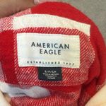 American Eagle  Red And White Oversized Hooded Flannel Size S Photo 4