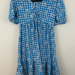 Primark  Blue Gingham Floral Mini Dress Ruffle Bottom Size 8 Photo 0