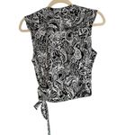 Unique Vintage Black White Paisley Wrap Tie Front Sleeveless Blouse Top M Photo 3