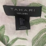 Tahari  100% Linen White & Green Palm Trees Blouse Size Large Mother of Pearl Photo 6