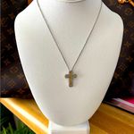 Boutique NEW White Gold Filled Synthetic Diamond Citrine Cross Pendant Necklace, 16-18” Photo 0